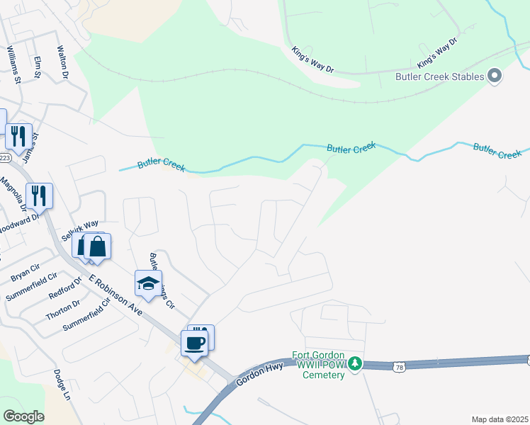 map of restaurants, bars, coffee shops, grocery stores, and more near 3067 Pepperhill Drive in Grovetown