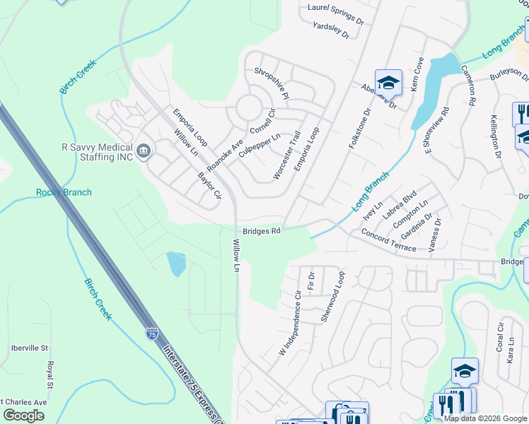 map of restaurants, bars, coffee shops, grocery stores, and more near 565 Emporia Loop in McDonough