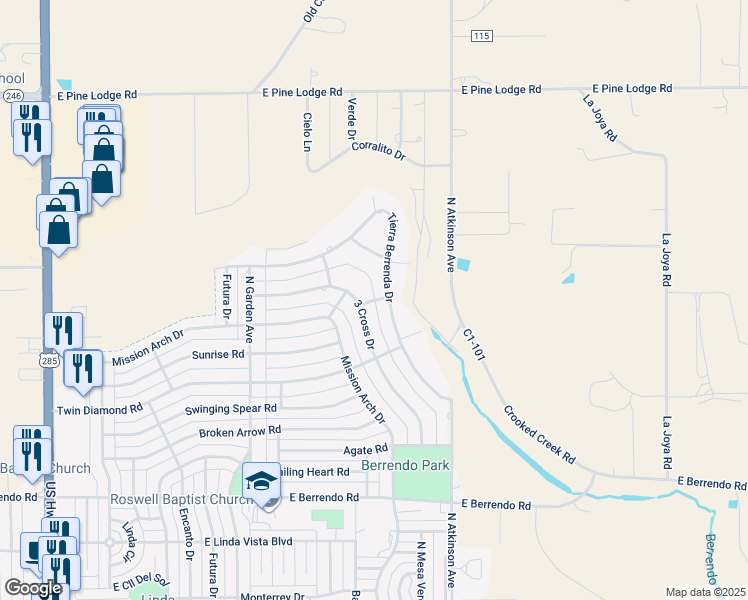 map of restaurants, bars, coffee shops, grocery stores, and more near Buckle Lane in Roswell
