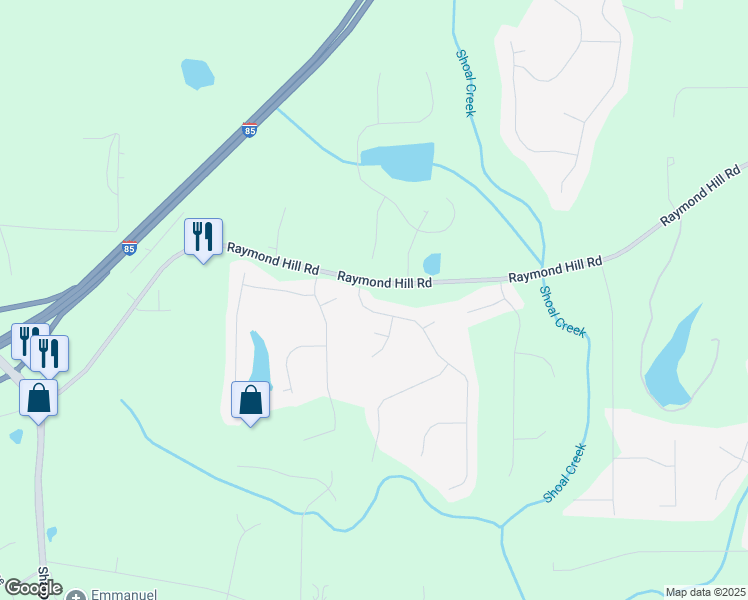 map of restaurants, bars, coffee shops, grocery stores, and more near 20 Richmond Place in Newnan