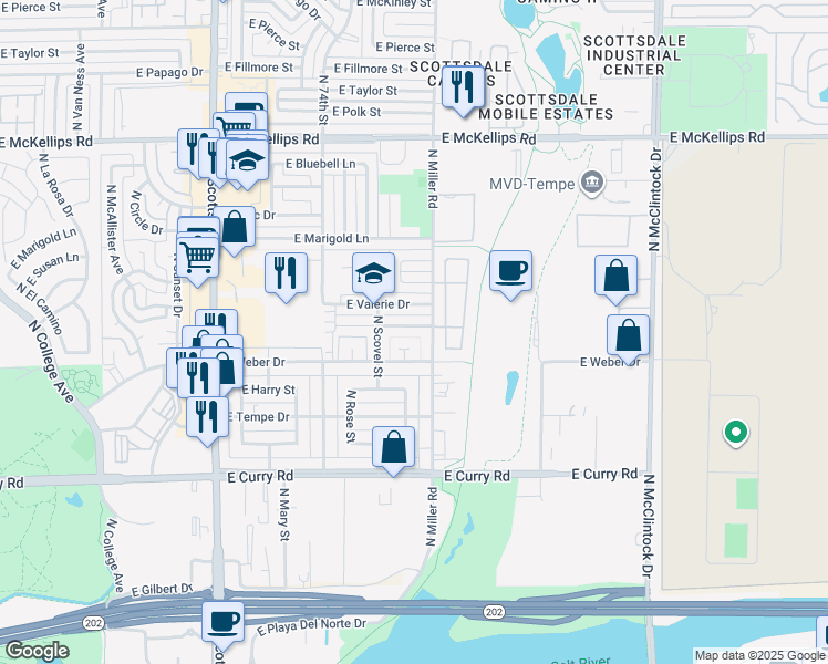 map of restaurants, bars, coffee shops, grocery stores, and more near 1246 East Marny Road in Tempe