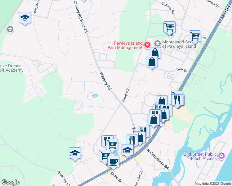 map of restaurants, bars, coffee shops, grocery stores, and more near 478 Waverly Road in Pawleys Island