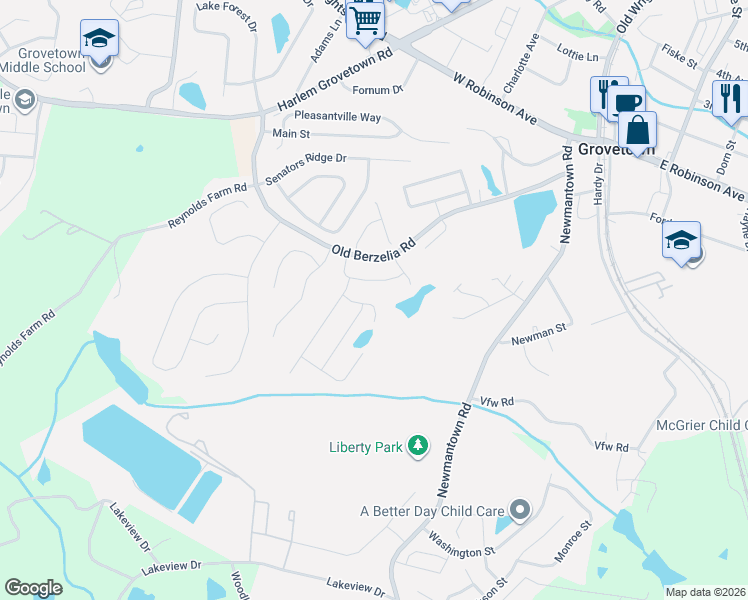 map of restaurants, bars, coffee shops, grocery stores, and more near 301 Old Berzelia Road in Grovetown
