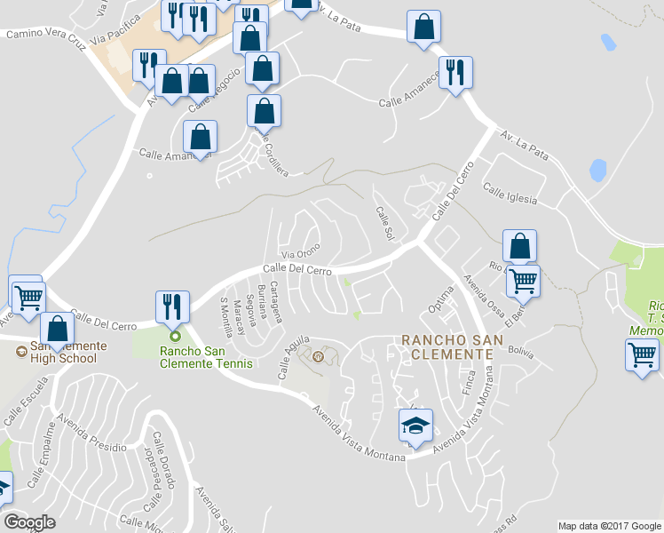 map of restaurants, bars, coffee shops, grocery stores, and more near 1038 Calle Del Cerro in San Clemente