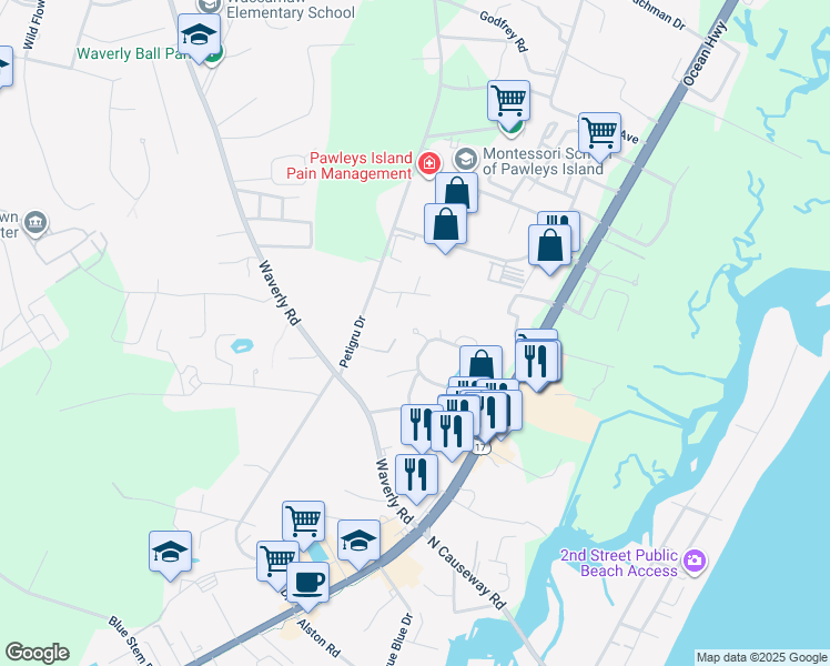 map of restaurants, bars, coffee shops, grocery stores, and more near 54 Rapture Court in Pawleys Island
