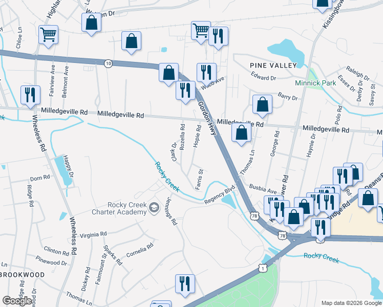 map of restaurants, bars, coffee shops, grocery stores, and more near 1925 Hopie Road in Augusta