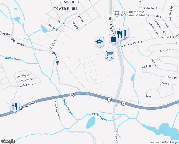 map of restaurants, bars, coffee shops, grocery stores, and more near 3876 Harper Franklin Avenue in Augusta
