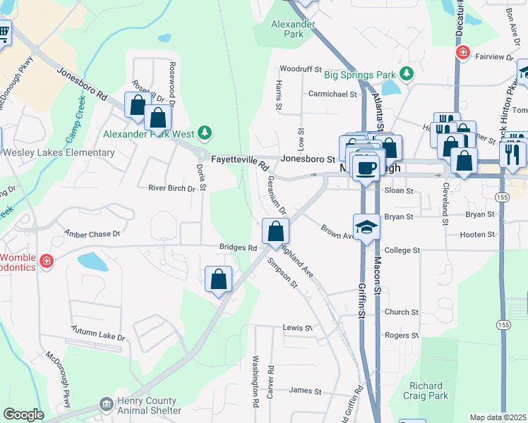 map of restaurants, bars, coffee shops, grocery stores, and more near 235 Toby Springs Lane in McDonough