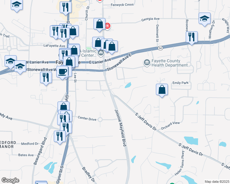 map of restaurants, bars, coffee shops, grocery stores, and more near 270 South Jeff Davis Drive in Fayetteville
