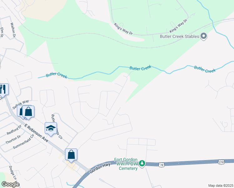 map of restaurants, bars, coffee shops, grocery stores, and more near 3082 Pepperhill Drive in Grovetown