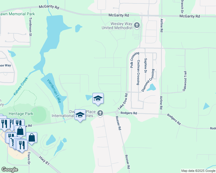 map of restaurants, bars, coffee shops, grocery stores, and more near 621 Vidalia Parkway in McDonough