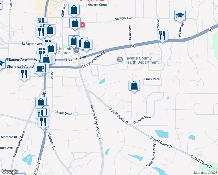 map of restaurants, bars, coffee shops, grocery stores, and more near 155 Meadowbrook Court in Fayetteville