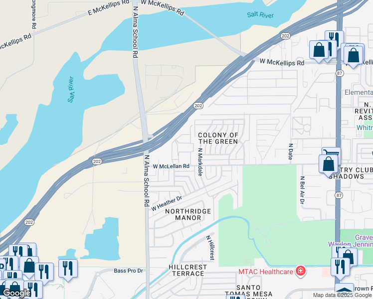 map of restaurants, bars, coffee shops, grocery stores, and more near 1020 West Indigo Street in Mesa