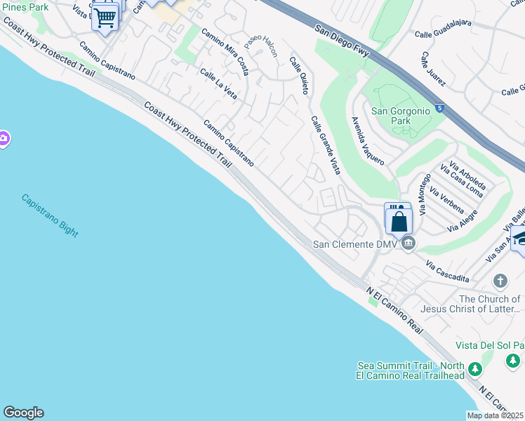 map of restaurants, bars, coffee shops, grocery stores, and more near 35665 Beach Road in Dana Point