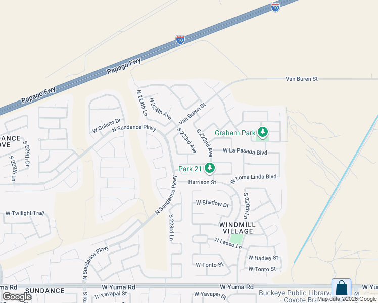 map of restaurants, bars, coffee shops, grocery stores, and more near 182 South 223rd Avenue in Buckeye