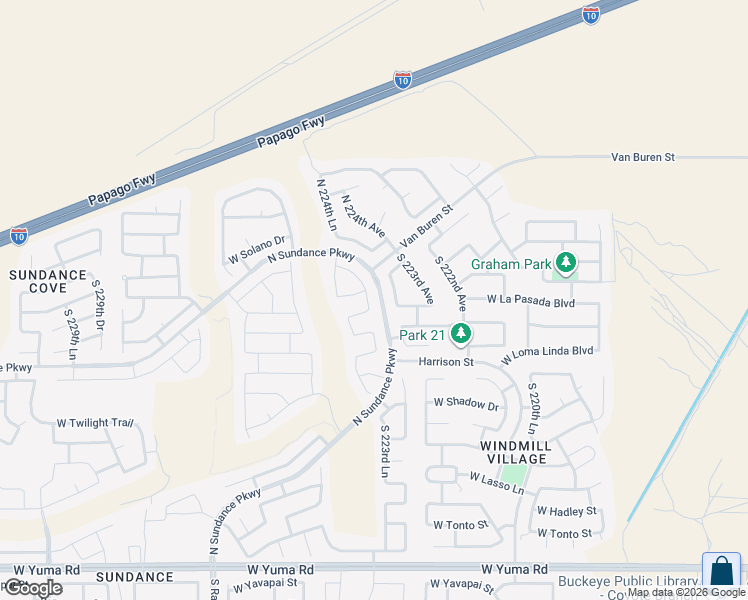 map of restaurants, bars, coffee shops, grocery stores, and more near 196 South 223rd Drive in Buckeye
