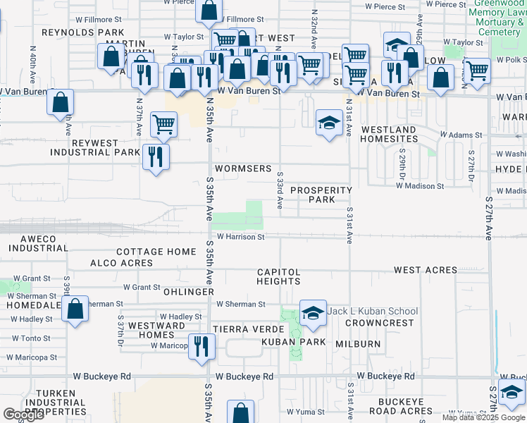 map of restaurants, bars, coffee shops, grocery stores, and more near 3324 West Jackson Street in Phoenix