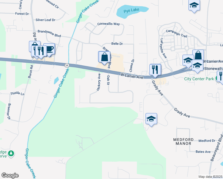map of restaurants, bars, coffee shops, grocery stores, and more near 150 Oak Street in Fayetteville