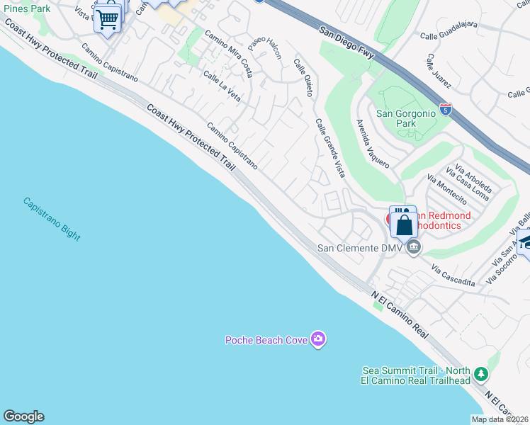 map of restaurants, bars, coffee shops, grocery stores, and more near 1700 Coast Highway in Dana Point