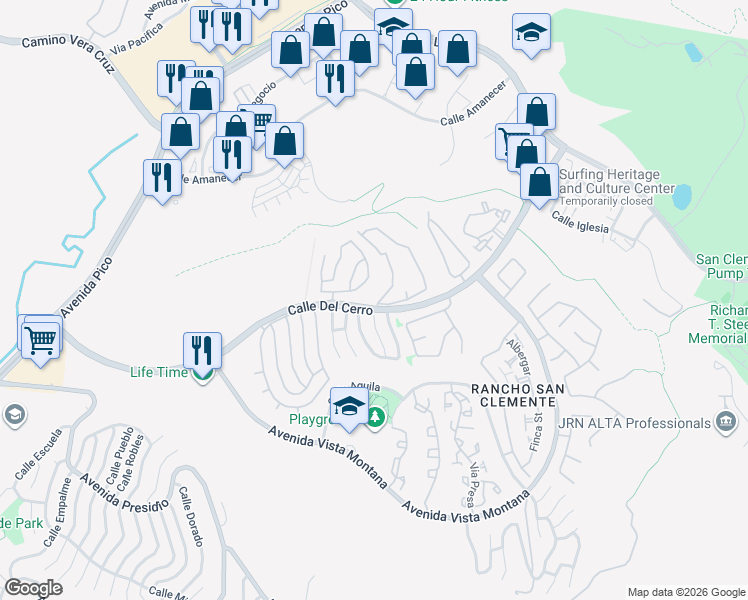 map of restaurants, bars, coffee shops, grocery stores, and more near 1040 Calle Del Cerro in San Clemente