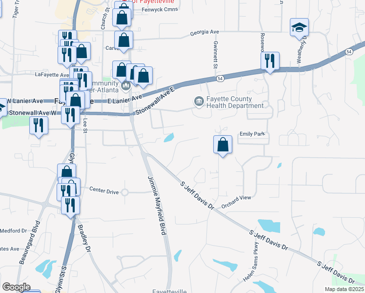 map of restaurants, bars, coffee shops, grocery stores, and more near 155 Meadowbrook Court in Fayetteville