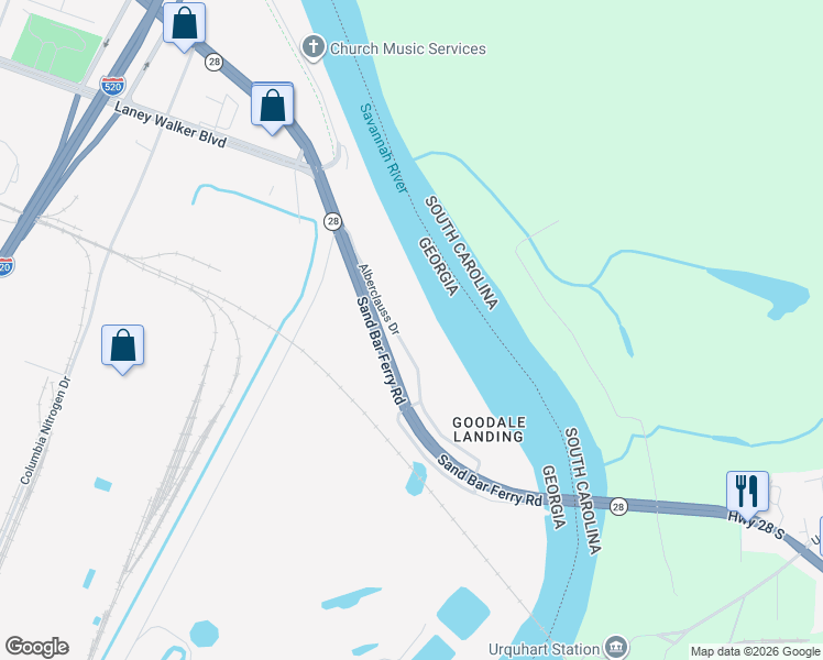 map of restaurants, bars, coffee shops, grocery stores, and more near 43 Alberclauss Drive in Augusta