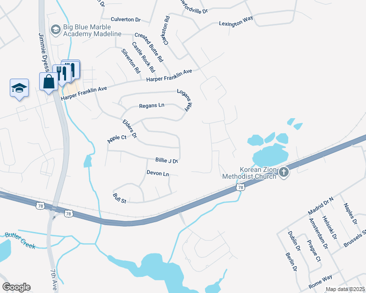 map of restaurants, bars, coffee shops, grocery stores, and more near 4164 Elders Drive in Augusta