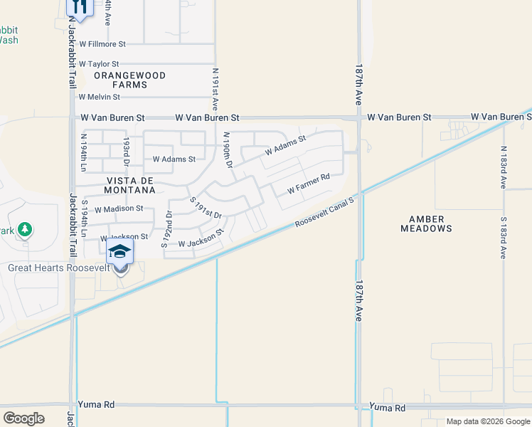 map of restaurants, bars, coffee shops, grocery stores, and more near 265 South 189th Lane in Buckeye