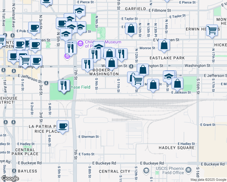 map of restaurants, bars, coffee shops, grocery stores, and more near 200-398 S 11th St in Phoenix