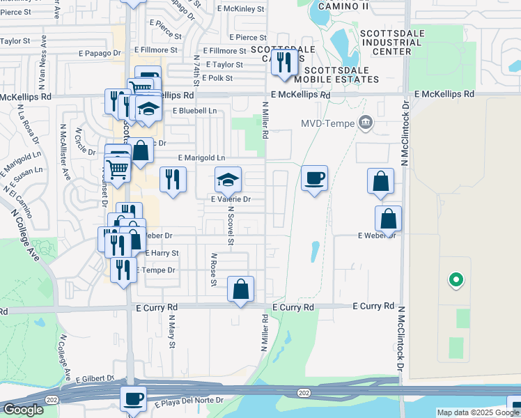 map of restaurants, bars, coffee shops, grocery stores, and more near 1246 East Marny Road in Tempe
