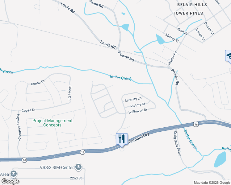 map of restaurants, bars, coffee shops, grocery stores, and more near 3200 Theodore Street in Augusta
