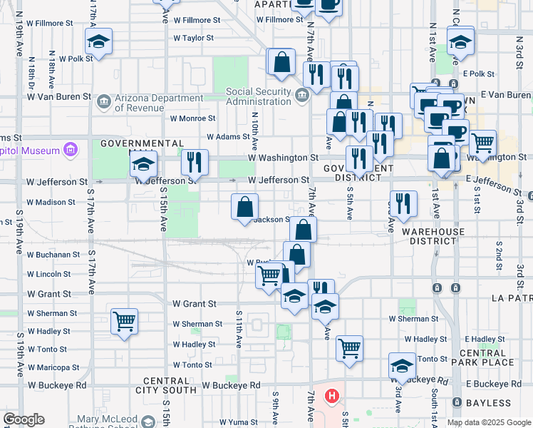 map of restaurants, bars, coffee shops, grocery stores, and more near in Phoenix