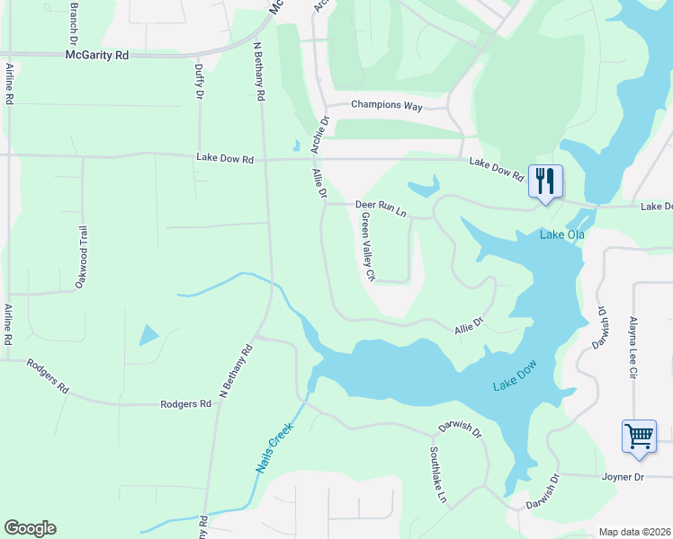 map of restaurants, bars, coffee shops, grocery stores, and more near 85 Allie Drive in McDonough