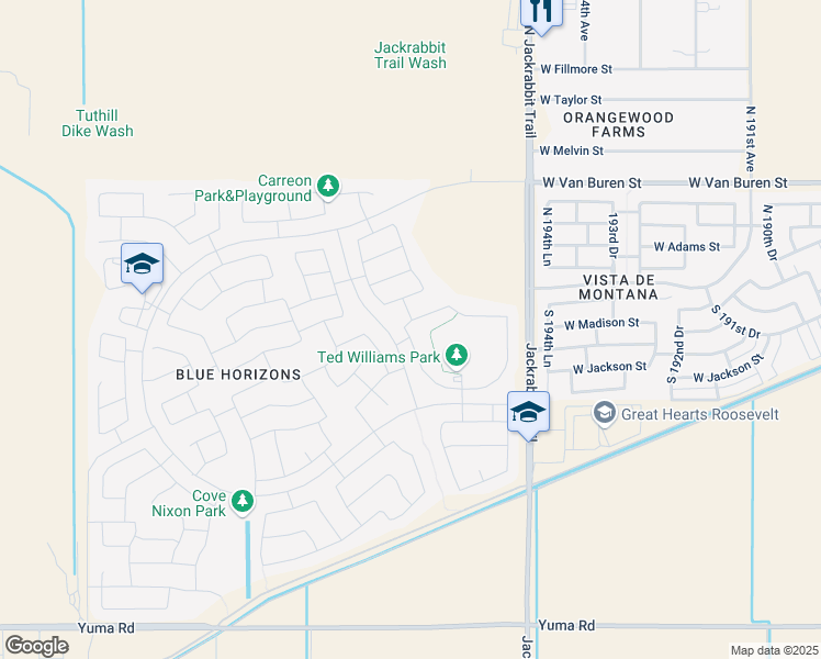 map of restaurants, bars, coffee shops, grocery stores, and more near 19721 West Morning Glory Street in Buckeye