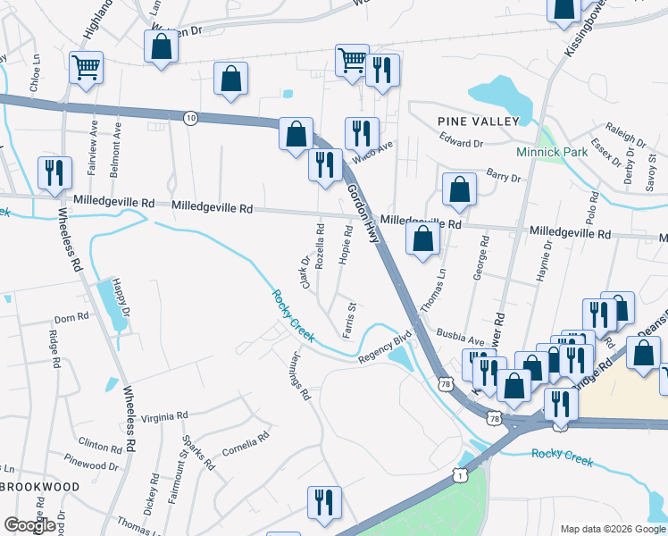 map of restaurants, bars, coffee shops, grocery stores, and more near 1925 Hopie Road in Augusta
