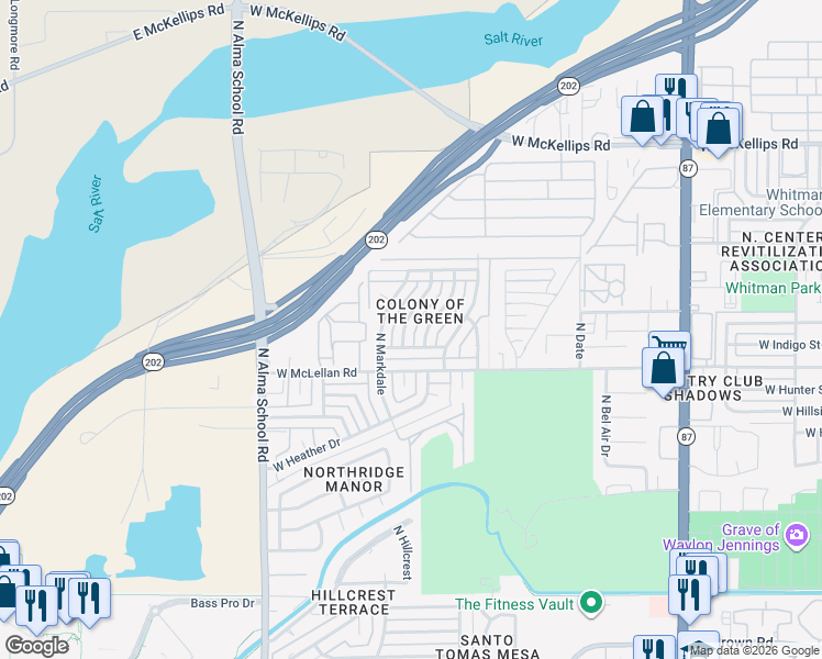map of restaurants, bars, coffee shops, grocery stores, and more near 1649 N Trevor in Mesa
