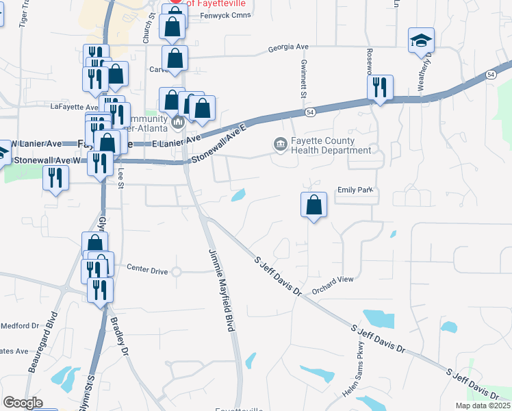 map of restaurants, bars, coffee shops, grocery stores, and more near 155 Meadowbrook Court in Fayetteville