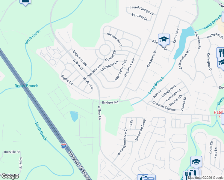 map of restaurants, bars, coffee shops, grocery stores, and more near 565 Emporia Loop in McDonough