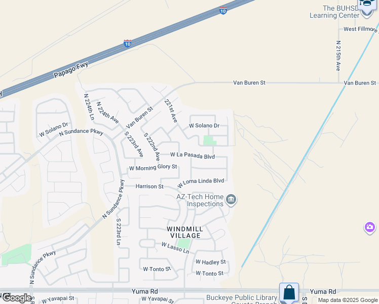 map of restaurants, bars, coffee shops, grocery stores, and more near 22084 West La Pasada Boulevard in Buckeye
