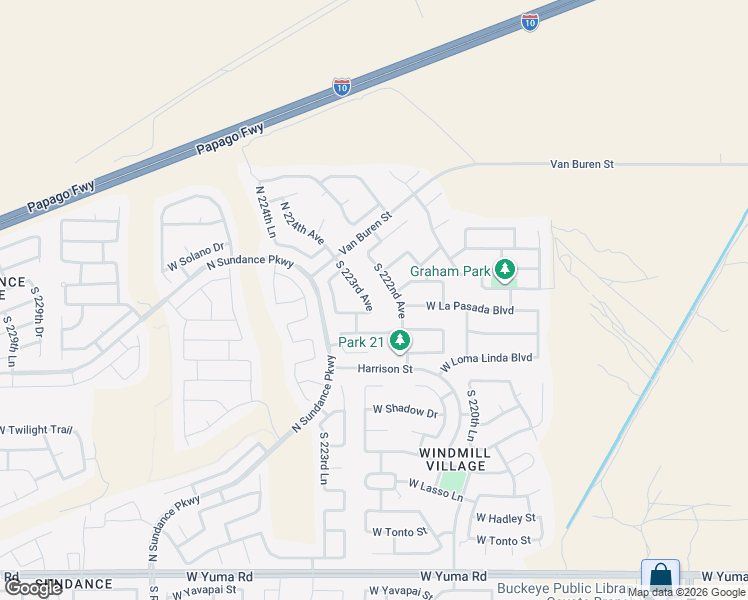 map of restaurants, bars, coffee shops, grocery stores, and more near 182 South 223rd Avenue in Buckeye