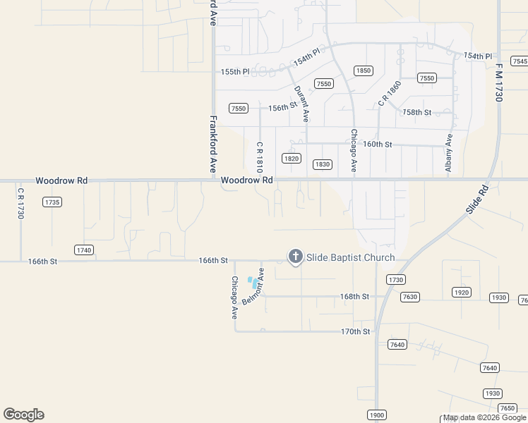 map of restaurants, bars, coffee shops, grocery stores, and more near 5631 Woodrow Road in Lubbock