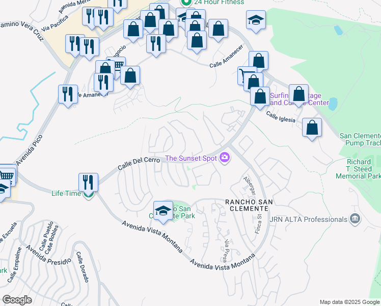 map of restaurants, bars, coffee shops, grocery stores, and more near 1038 Calle Del Cerro in San Clemente