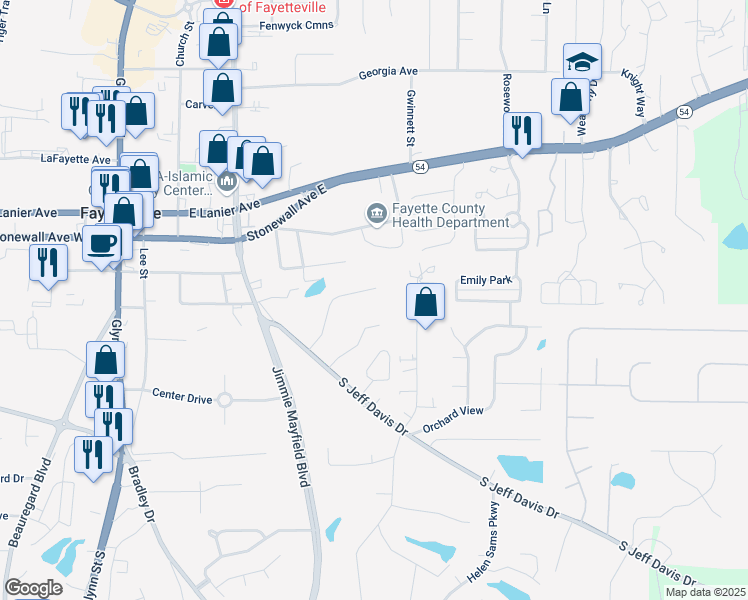 map of restaurants, bars, coffee shops, grocery stores, and more near 195 Meadowbrook Court in Fayetteville