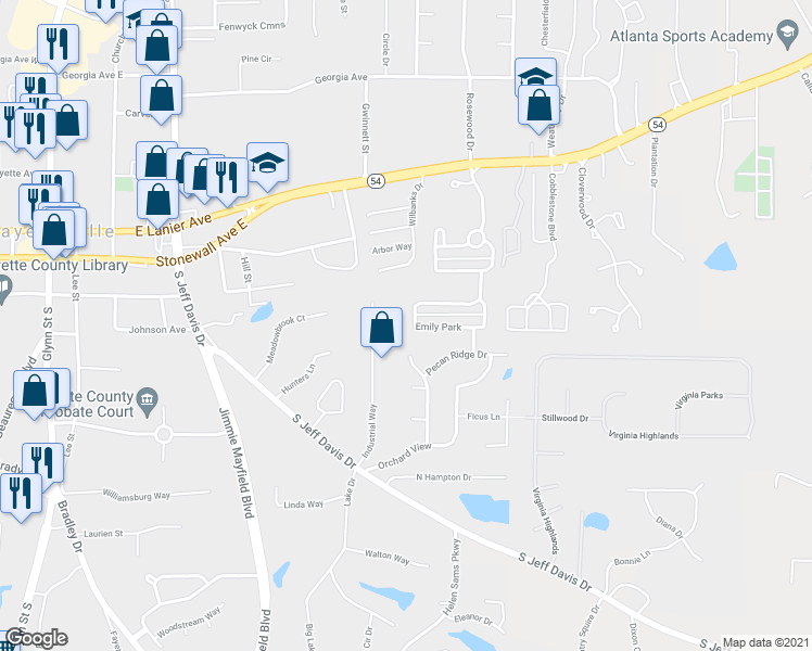 map of restaurants, bars, coffee shops, grocery stores, and more near 285 Emily Park in Fayetteville