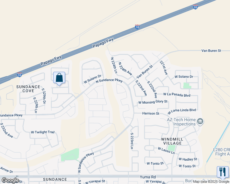 map of restaurants, bars, coffee shops, grocery stores, and more near 190 North 224th Avenue in Buckeye