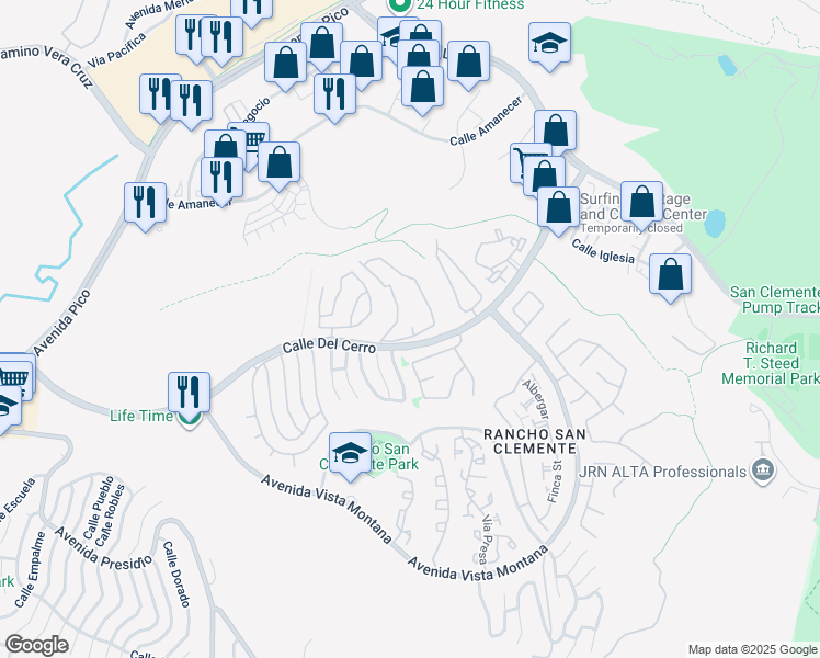 map of restaurants, bars, coffee shops, grocery stores, and more near 1046 Calle Del Cerro in San Clemente