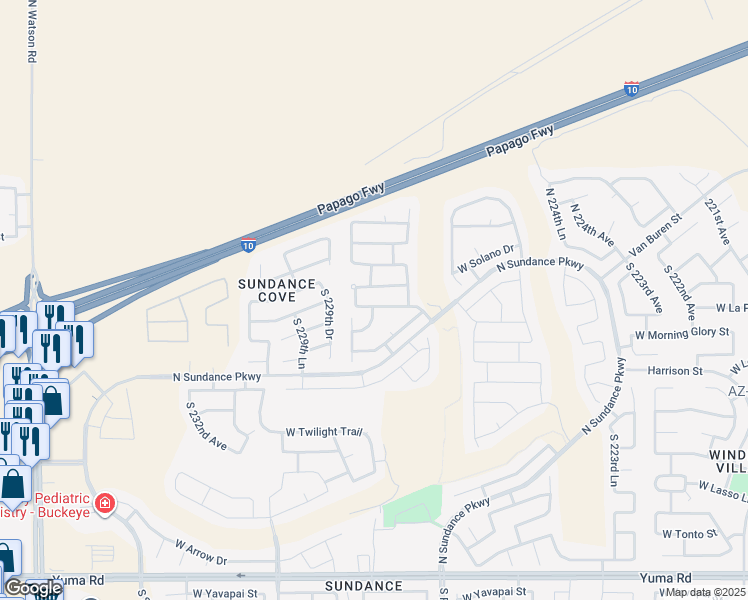 map of restaurants, bars, coffee shops, grocery stores, and more near 22832 West La Pasada Boulevard in Buckeye