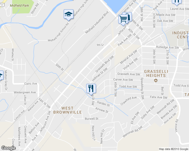 map of restaurants, bars, coffee shops, grocery stores, and more near 4665 Grasselli Boulevard Southwest in Birmingham