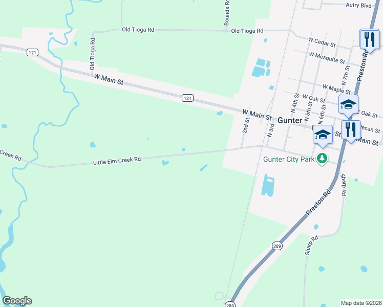 map of restaurants, bars, coffee shops, grocery stores, and more near 355 Little Elm Creek Road in Gunter