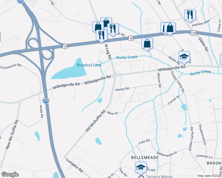 map of restaurants, bars, coffee shops, grocery stores, and more near 2311 Old McDuffie Rd in Augusta